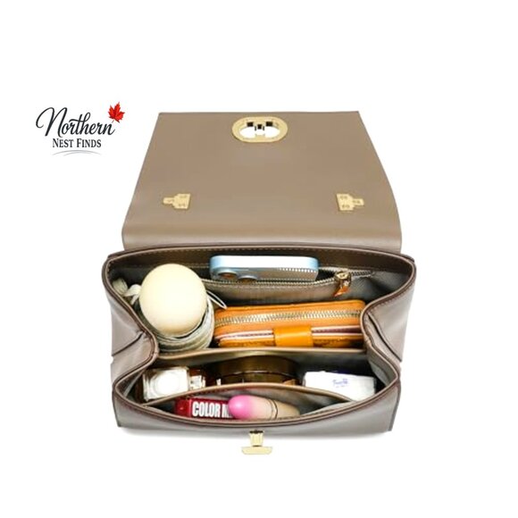 Leather Top Handle Tote Bag Multiple Internal Pockets Elegant Satchel Purse - Picture 5 of 7